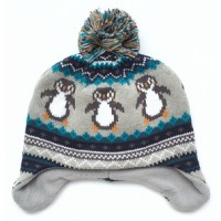 秋冬針織波波冷帽 － 灰色企鵝